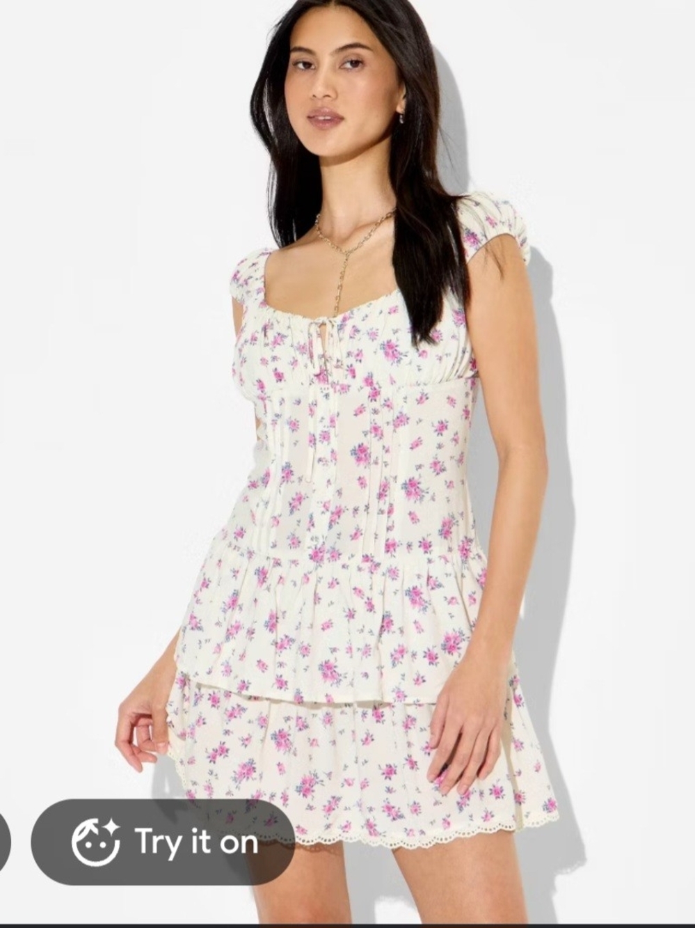 wild fable Ivory Mini Dress with Pink Floral Print